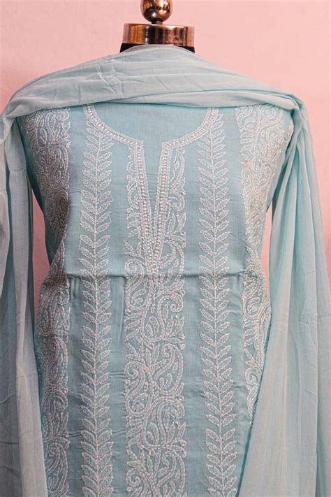 Royal Blue Charm: Effat Cotton Three Piece Chikankari Suit Set