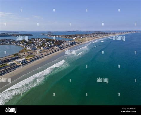 Nantasket Beach aerial view in town of Hull in south of Boston ...