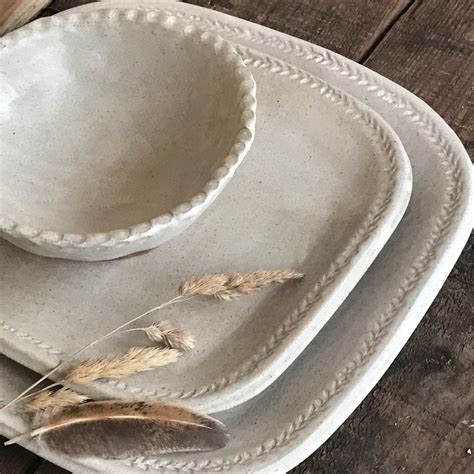 Farmhouse White square dinnerware sets with flower vine edging made to ...