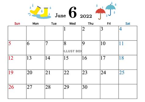 無料イラスト 2022年 6月 かわいいイラスト付きカレンダー