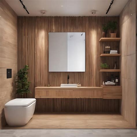 Minimal bathroom interior design with wooden furniture | Premium AI ...