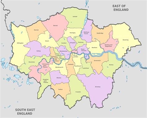 Map of London 32 boroughs & neighborhoods