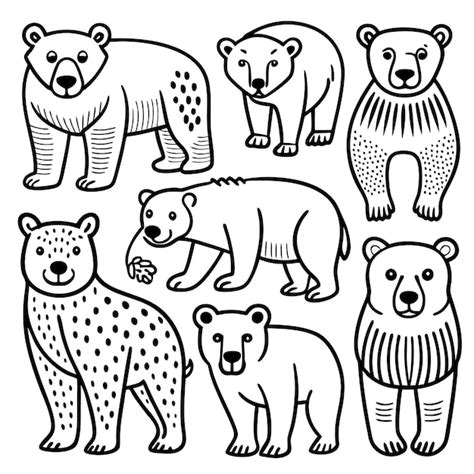 A collection of illustrated bears in various poses and styles | Premium ...