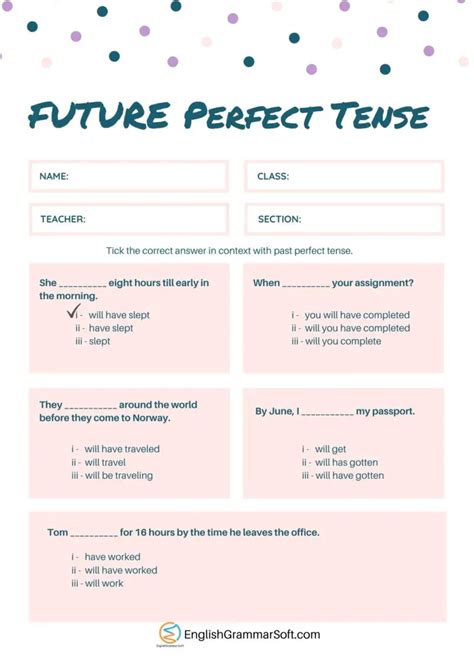 Future Perfect Practice Worksheets 的图像结果