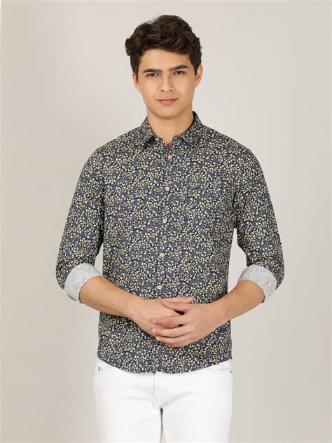 Buy Navy Printed Full Sleeve 100% Cotton Casual Shirt – Crocodile