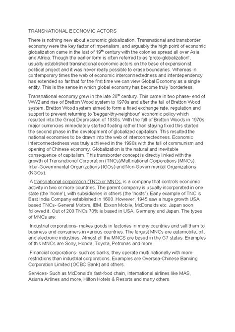 Transnational Economic Actors - TRANSNATIONAL ECONOMIC ACTORS There is ...