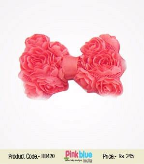 Elegant Peach Baby Girl Hair Bow with Pretty Flowers