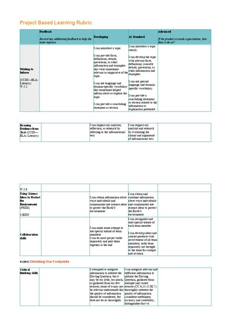 Project Based Learning Rubric | PDF | Rubric (Academic) | Learning