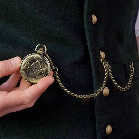 Masonic Pocket Watch Delicate Freemasons Pattern Design Antique Bronze ...