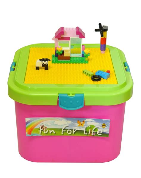 Fun For Life Lego-Compatible Box Storage Container with Building Plate ...