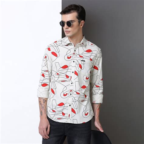 Light grey full sleeve printed shirt