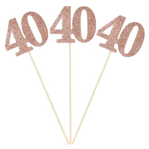 Buy Set of 6 Number 40 Centerpiece Sticks Rose Gold Glitter 40th ...
