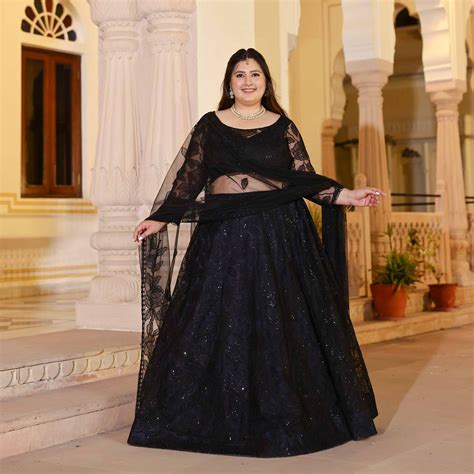 Buy Black Divine Floral Net Lehenga Set | Meera Plus Size