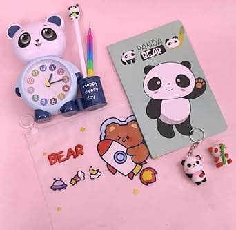 AMANVANI (Pack of 7 Items Panda Folder for Girls Cartoon Diary with Pen ...