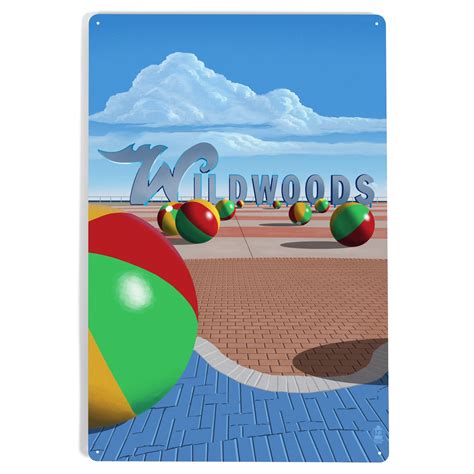 Wildwood, New Jersey, Beach Balls and Sign (12x18 Aluminum Art, Indoor ...