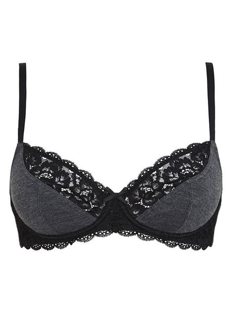 F&F - - F&F GREY Contrast Lace Wired Full Cup Bra - Size 36 (B cup)