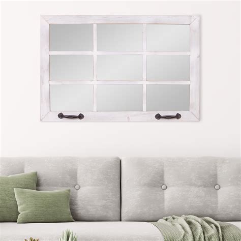 Buy Patton Wall Decor Windowpane Wall Accent Mirror, Distressed White ...