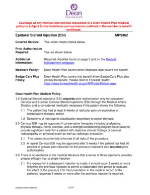 Fillable Online Epidural Steroid Injection ESI - Dean Clinic Fax Email ...