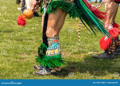 Powwow. Native Americans Dressed In Full Regalia. Details Of Regalia ...