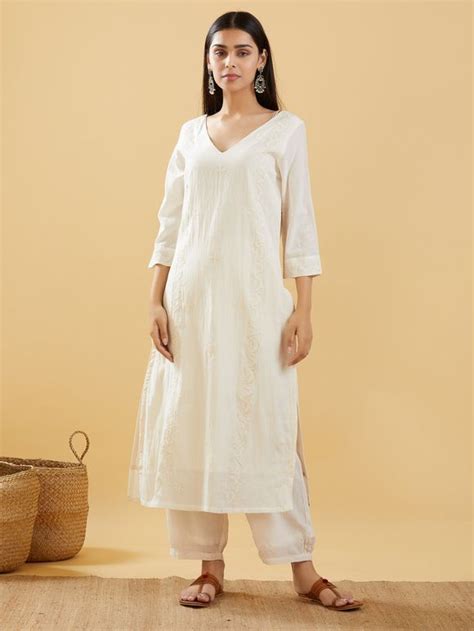 Buy Coral Applique Embroidered Cotton Silk Kurta with Pants - Set of 2 ...