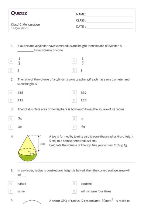 50+ volume and surface area of cones worksheets for 10th Class on ...