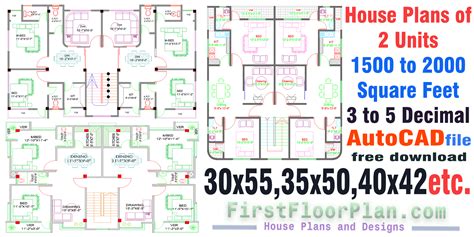 House Plans of Two Units 1500 to 2000 Sq Ft | AutoCAD File Free - First ...