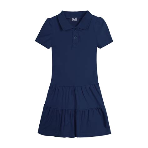 LittleSpring Little Girl Polo Dress Pique Ruffle Size 7 Tiered Dress ...