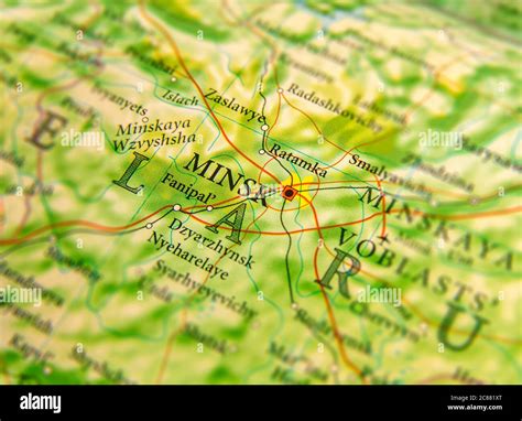 Geographic map of European country Belarus with capital city Minsk Stock Photo - Alamy
