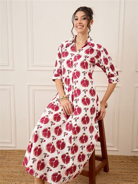 Front Pleated Cotton Midi Dress