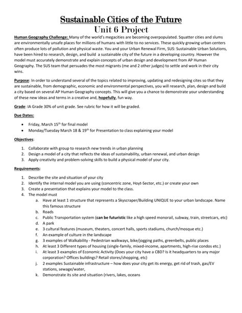 Sustainable Cities Project: AP Human Geography