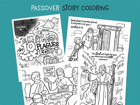 Passover Story Printable Coloring Pages | the Exodus, Moses, Jesus, the Last Supper, Christian ...