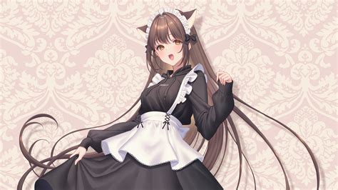 4K Brown-Haired, Brown-Eyed Animal-Eared Maid — Anime Girl Wallpaper ...