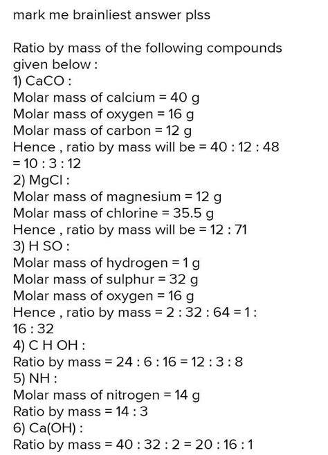 Find the ratio by mass of the combining elements in the following ...