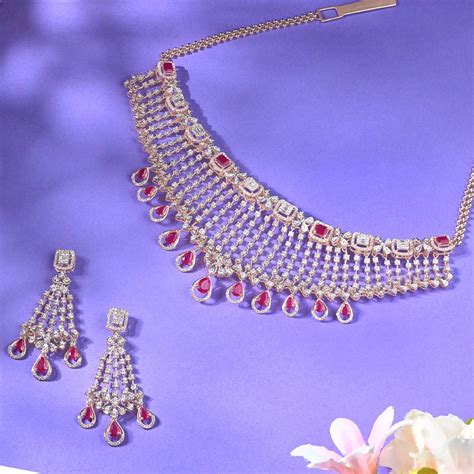 Buy Floral Illuminating Diamond Necklace Set in Rose Gold ONS19119 ...