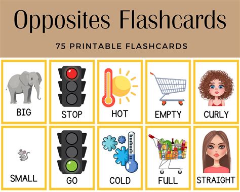 Opposites - 75 Printable Flashcards - Etsy