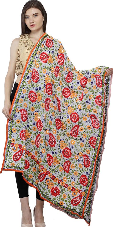 Buy Exotic India Phulkari Dupatta from Punjab with Ari Hand-Embroidered ...