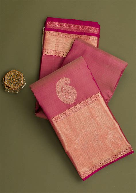 Buy Onion Pink Gold Zariwork Pure Silk Saree - Koskii