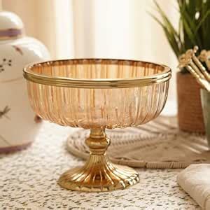 Buy Pure Home + Living Gold Ribbed Glass Decorative Bowl with Stand ...