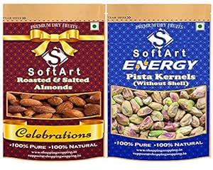 SoftArt Dry fruits combo of Roasted Salted Almonds & Pista Kernels ...