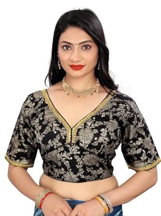 Buy ZARUKHO Women's Black Dola Silk Short Sleeve Readymade Blouse for ...