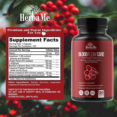 HerbaMe Blood Circulation Supplement 120 Capsules - Supports Leg Vein ...