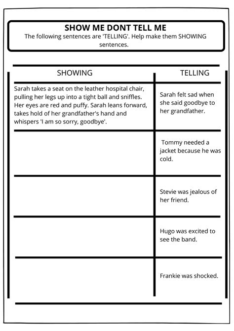 Show Dont Tell Resource Pack for - Learning With Meg - Worksheets Library