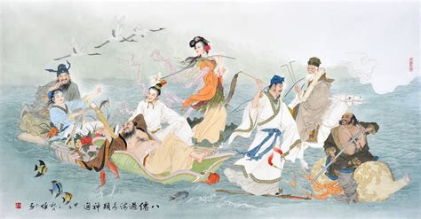 八仙过海各显神通 | Ancient chinese art, Chinese art painting, Chinese art