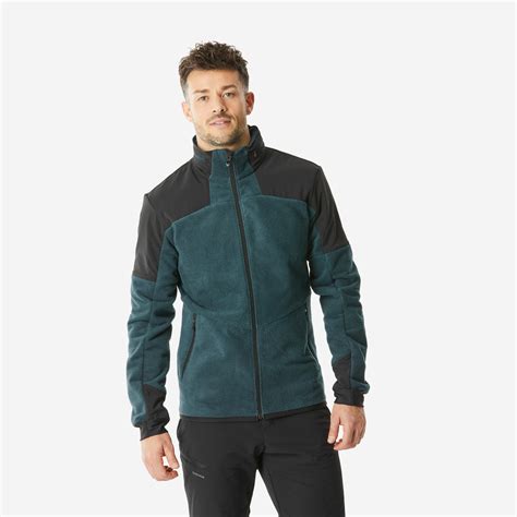 Men’s Fleece Hiking Jacket – SH 500 - Abyss green, Smoked black ...