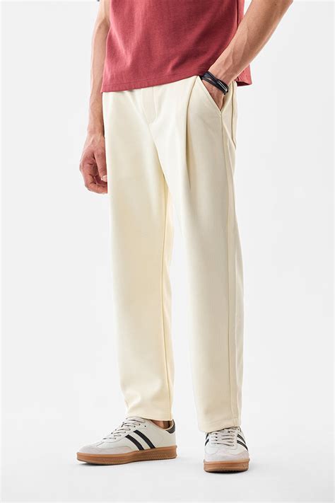 Buy Men's Light Cream Mid Rise Relaxed Fit Korean Trouser Online ...