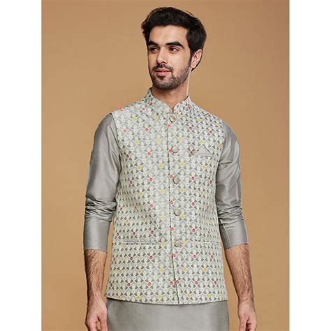 Buy KISAH Men Grey Nehru Jacket Online