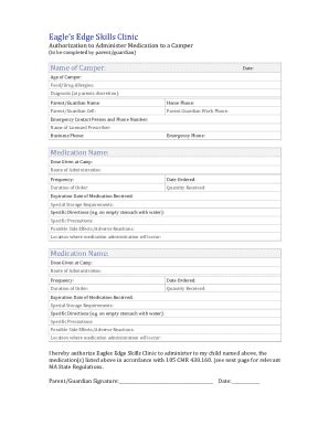 Fillable Online Authorization+to+Administer+Medication+to+a+Camper (2 ...