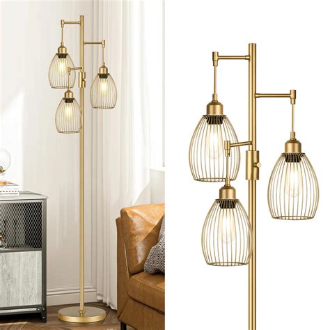 Dimmable Industrial Floor Lamps for Living Room, Gold Tree Standing ...