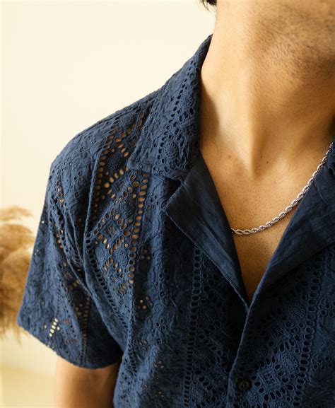 'NAVY' SCHIFFLI SHIRT – Freeze Studios