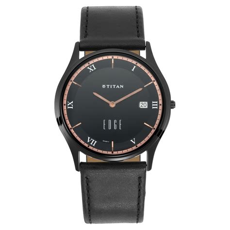 Buy Online Titan Edge Black Dial Analog with Date Leather Strap watch ...